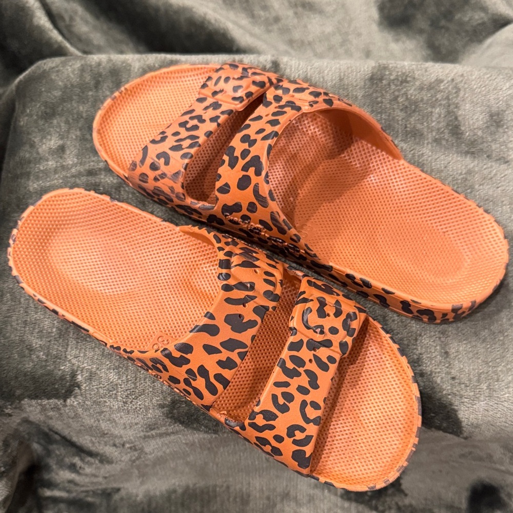 Leopard Print Women's Slide Sandals - Orange